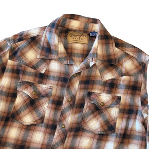 Wrangler Retro Mens Large Brown Plaid Western Flannel Long Sleeve Shirt